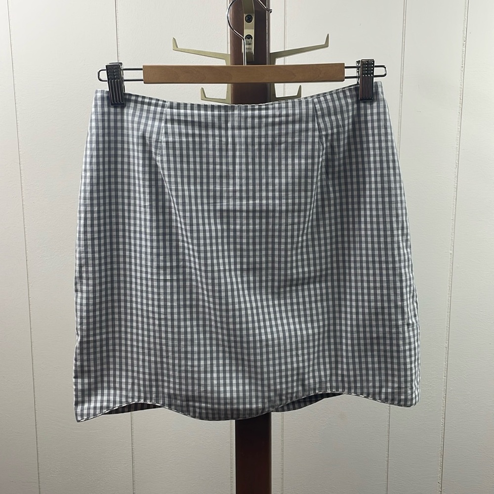 The Impeccable Pig Gray Gingham Scallop Hem Mini Skirt